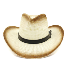 Unisex Plain Paper Straw Western Cowboy Hats Belt Buckle Decorate Men Women Wide Brim Sun Caps Beach Shade Hat Sombrero 2024 - buy cheap