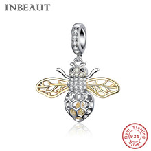 INBEAUT 100% 925 Sterling Silver Cute Beed Beads Gold-color Wing CZ Honeybee Charm fit Brand Bracelet Women Fashion Jewelry 2024 - buy cheap