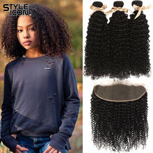 Styleicon Kinky Curly Bundles With Frontal Non Remy Human Hair Bundles With Closure Brazilian Hair Weave Bundles With Closure 2024 - buy cheap