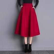 2018 invierno nueva moda delgada de lana de cuero falda de oscilación grande salvaje Retro Color sólido elástico cintura alta una palabra Maxi Falda Mujer 2024 - compra barato