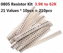 Kit de resistor smd 210 com 21 valores * 10 peças = 0805 peças., kit de resistores 3.9k-62k 5% de resistência variado, conjunto de 100k 4.7k 5.1k 10k, chips e resistores. 2024 - compre barato
