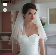 JaneVini Simple Short Wedding Veil 2 Layers Brides Veil Soft Tulle Elbow Length 1.5M Bridal Veils Cheap Wedding Accessories New 2024 - buy cheap