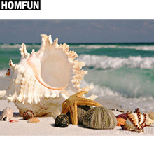 HOMFUN-pintura de diamante 5D DIY "Conch Seaside", cuadrados o redondos de imitación bordado de diamantes, estilo punto de cruz 5D, decoración del hogar, regalo 2024 - compra barato