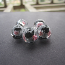 20Pieces/Lot 12mm Lampwork Glass Beads Flower With White Foil Black Color for jewelry making 2024 - купить недорого