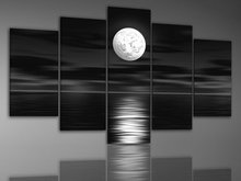 hand-painted   wall art  Sea full moon night home decoration abstract large canvas paintings 5pcs/set frame 2024 - buy cheap