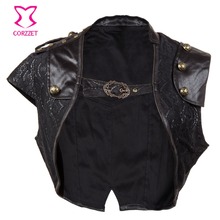 Corzzet jaqueta retrô de couro preto, bolero steampunk, burlesco, vitoriano, gótico, plus size 2xxl, acessórios, espartilho 2024 - compre barato