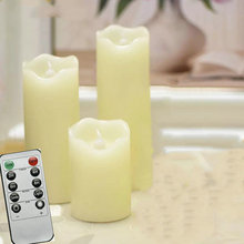 set of 3 remote control LED Flameless Pillar Candle lamp Paraffin Wax Wavy Edge 7.5CM(Dia.) Bar Home Wedding decor 10/12.5/15CM 2024 - buy cheap