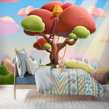 Custom wallpaper cute cartoon big tree background wall children's room background - decorative waterproof material 2024 - buy cheap