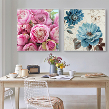 Pintura de flor rosa e azul em tela linda sala de estar e sala de jantar decoração impressões em tela imagens de arte de parede sem moldura 2024 - compre barato