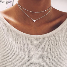 Fashion Silver Color Double Layer Choker Necklace Women Love Heart Pendant Charm Necklace Collar Accessories Jewelry 2020 2024 - buy cheap