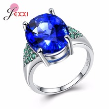 AAA Blue Cubic Zirconia Engagement Rings 925 Sterling Silver Crystal Wedding Jewelry For Women Anel Green Stone Christmas 2024 - buy cheap