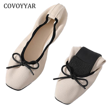 Covoyyar bowtie feminino ballet flats 2021 nova primavera outono dedo do pé quadrado mulher motorista sapatos fold-able rasa sapatos casuais wfs975 2024 - compre barato