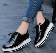 New Genuine Leather Women Flat Platform Shoes Lace Up Brogue Creepeers For Female Oxford Shoes Casual Ladies Spring Footwear 2024 - buy cheap