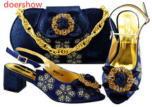 Doershow-Conjunto de zapatos y bolsas de diseño italiano para mujer, zapatos italianos con bolsa a juego, color azul, BF1-32 2024 - compra barato