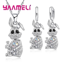 Fashion Dancing Rabbit Charms 925 Sterlling Silver Wedding Anniversary Necklace Earrings Jewelry Sets Best Crystal Gifts 2024 - buy cheap
