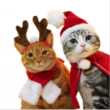 Рождественские костюмы для кошек, плащи разного размера, мантия, головной убор, комплект одежды, куклы для домашних животных, продукт на Рождество для кошек, маленьких собак 2024 - купить недорого