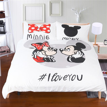 Conjunto de cama de casal minnie mickey mouse, desenho animado preto branco fofo, capa de edredão, fronhas, presente para crianças 2024 - compre barato