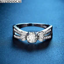 Kuziduocai New Fashion Jewelry Dazzling Zircon Stainless Steel Wing Bow-knot Foliage Shape Wedding Rings For Women bague femme 2024 - buy cheap