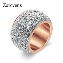 ZORCVENS New Fashion Rose Gold-Color Fashion Rhinestone Rings for Women Gold-Color Zircon Jewelry Stainless Steel Ring Jewellery 2024 - buy cheap