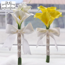 Perfectlifeoh-ramo de novia amarillo, varita de Lirio de Cala para dama de honor, recuerdo de flor, Mini varita de flores 2024 - compra barato