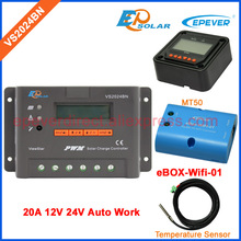 Epever/epsolar controle para 12v 24v trabalho automático vs2024bn 20a 20amp caixa wifi android sensor de temperatura e medidor mt50 2024 - compre barato