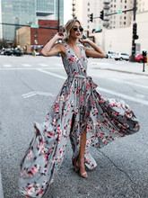 Floral V Neck  Woman Dress 2019 Spring Summer Sleeveless Spaghetti Strap Boho Maxi Dresses A-Line Fashion Vestido 2024 - buy cheap