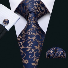 Corbata de hombre de seda 100% Floral azul marino de 3,4 "Jacquard de diseño de moda para hombre para fiesta de boda FA-5049 2024 - compra barato