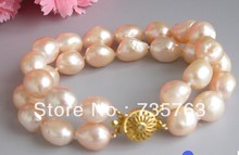 2row 8" 12mm pink baroque Freshwater cultured pearl bracelet 2024 - buy cheap