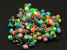 Mix Lot 100pcs Different color Curved Ring Eyebrow Jewelry Silicone Rose Flower Koosh Design Wholesale Body Jewelry Piercing 2024 - buy cheap