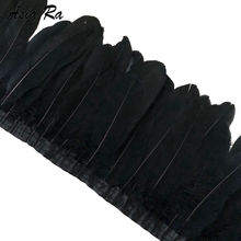 10 metros de plumas de ganso de color negro flecos con recorte cosido en cinta de satén 15-20cm 6-8 pulgadas DIY accesorios de tela artesanal 2024 - compra barato