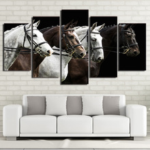 Canvas HD Prints Paintings 5 Pieces Black And Brown Horses Race Poster Modular Wall Art Pictures iving Room Framework Home Decor 2024 - buy cheap
