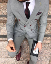 Men Gray Double Breasted Suits Groom Wedding Stylish Casual Suit (Jacket+Pant) 2024 - buy cheap