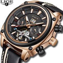 LIGE New Men Watch Luxury Automatic Mechanical Watches Male Military Leather Waterproof Watch Men Business Clock Erkek Kol Saati 2024 - buy cheap