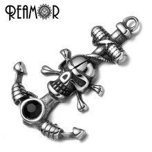 REAMOR 316L Stainless steel Black Crystal Pirate Skull Anchor Pendant Fit Necklace & Bracelet Connectors Charms Jewelry Making 2024 - buy cheap