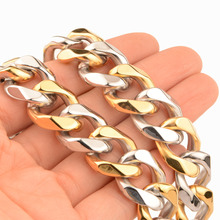 Aço inoxidável pesado prata cor & ouro cubana curb chain biker jóias dos homens unissex colar ou pulseira pulseira 7-40 "presente de natal 2024 - compre barato