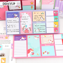 Kawaii Cartoon Unicorn Fold Memo Pad Note Sticky Paper Korean Stationery Rainbow Planner Stickers Notepads School Office 2024 - buy cheap