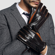 Genuine Leather Gloves Male Two Colors Patchwork Men Sheepskin Gloves Autumn Winter Cashmere Lined Driving Glove 2805 2024 - buy cheap
