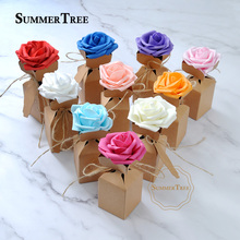 10pcs Vintage Vase Kraft Paper Candy Boxes DIY Gift Bag with Rose Flower Chocolate Packaging Wedding Party Decoration Favors 2024 - buy cheap