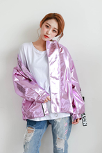 Chaqueta Bomber de Metal para hombre y Mujer, abrigo de Parka con holograma de plata rosa, Punk, Hip Hop, holgado, informal, prendas de vestir, primavera y otoño 2024 - compra barato