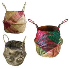 Nórdicos algas tejido canasta de almacenamiento hecha a mano de la cesta de compras de pote de flor cesta plegable cesta de lavandería 2024 - compra barato