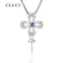 CLUCI-Colgante de perlas de 7mm para mujer, gran oferta, Color azul principal, perla, CZ, collar de plata de ley 925, SP242SB 2024 - compra barato