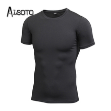 Summer men running t-shirt Round neck short sleeve Fast drying stretch Solid color Gym sports Yoga Outdoor Fitness Tops 2024 - buy cheap