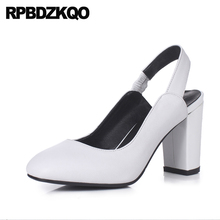 Top Quality Square Toe White Sandals Strap Designer Brand Shoes Women Genuine Leather Block High Heels Pumps Slingback Bridal 2024 - buy cheap
