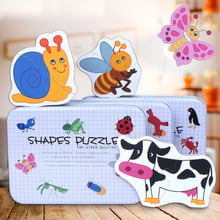 Baby Wooden Puzzle Toys Infant Early Educational Puzzle Cognitive Animal Insect Jigsaw Puzzle With Metal box 2024 - buy cheap