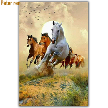 Pintura com strass em ponto cruz bordado com animal quadrado/redondo mosaico com strass decoração cavalo pintura de sol 2024 - compre barato