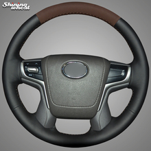 Shining wheat Black Genuine Brown Suede Car Steering Wheel Cover for Toyota Land Cruiser 2016 2024 - buy cheap