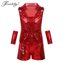 Kids Boys Girls Sequin jazz Costumes Red Black Silver Hip Hop Costume Modern Dance Stage Performance Wear Tops Shorts Dancewear 2024 - buy cheap