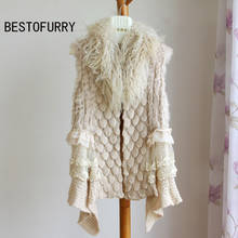 Winter Women Real Rabbit Fur Knitted Vest Gilet Mongolian Fur Collar Woman Fur Coat FRAV0003 2024 - buy cheap