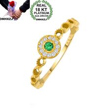 OMHXZJ Wholesale European Fashion Woman Slim Party Wedding Gift Luxury Round White Green AAA Zircon 18KT Yellow Gold Ring RR745 2024 - buy cheap