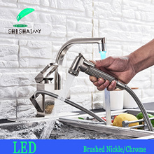 SHBSHAIMY LED Brushed Nickle Brass Bathroom Basin Faucet  Dual Handles Single Hole Hot and Cold  Mixer Tap 360 Degree Rotate 2024 - buy cheap